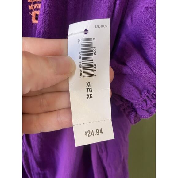 Old Navy Shirt Womens Size XL NEW Purple Cotton Gauzey Embroidered Boho Peasant - Picture 5 of 7